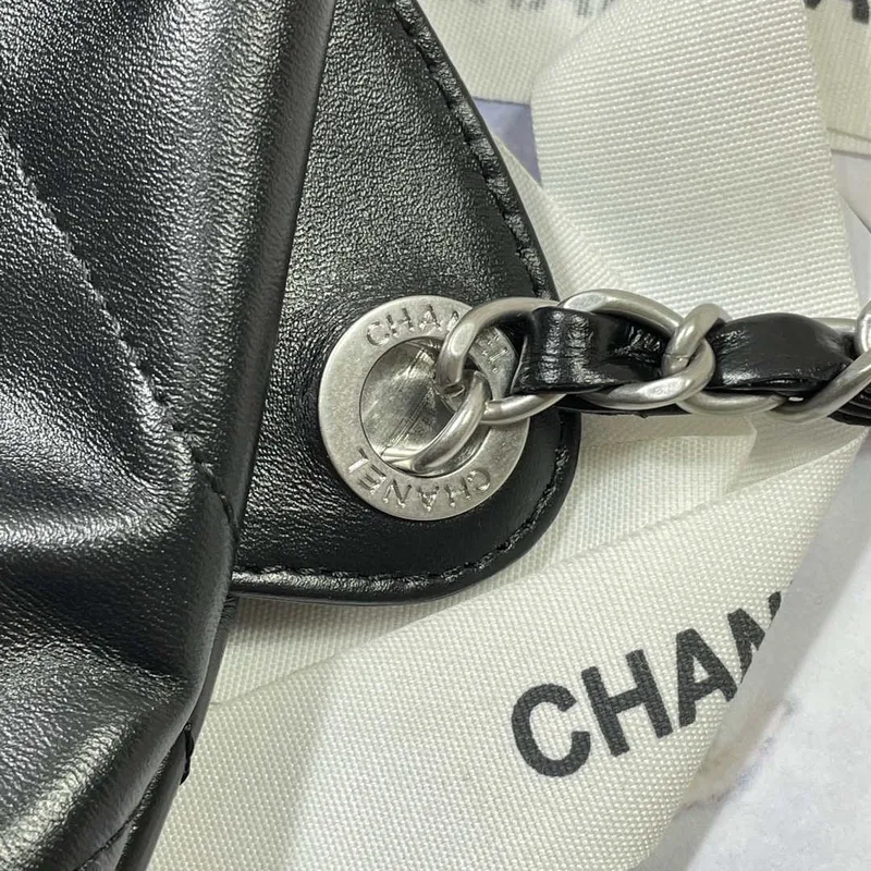 Chanel 22 Backpack Shiny Calfskin AS3313 Black With Sliver Logo
