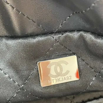 Chanel 22 Backpack Shiny Calfskin AS3313 Black With Sliver Logo