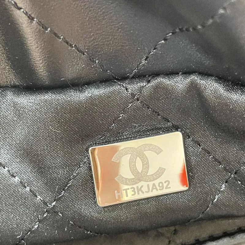 Chanel 22 Backpack Shiny Calfskin AS3313 Black With Sliver Logo