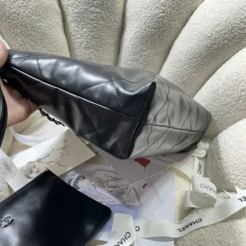 Chanel 22 Small Handbag Shiny Calfskin AS3260 Black with Black logo