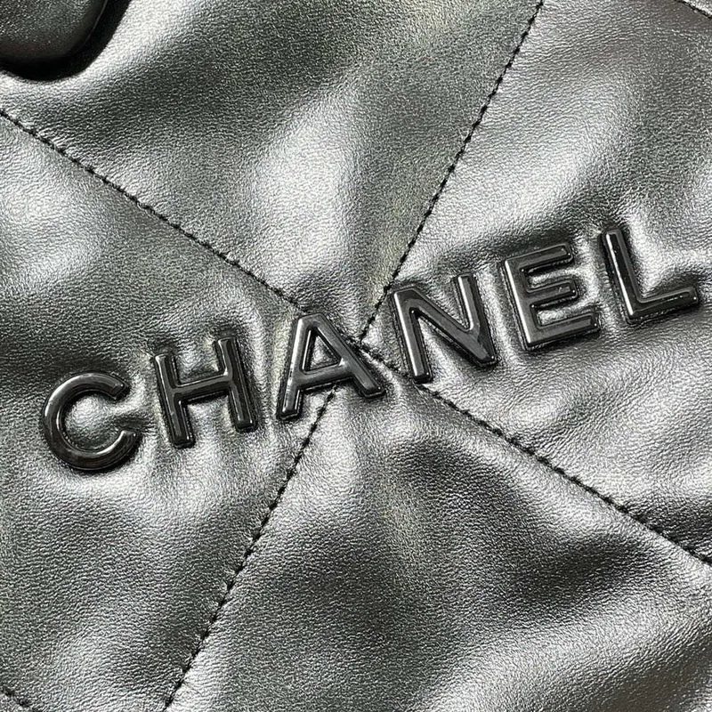 Chanel 22 Small Handbag Shiny Calfskin AS3260 Black with Black logo