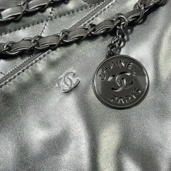 Chanel 22 Small Handbag Shiny Calfskin AS3260 Black with Black logo