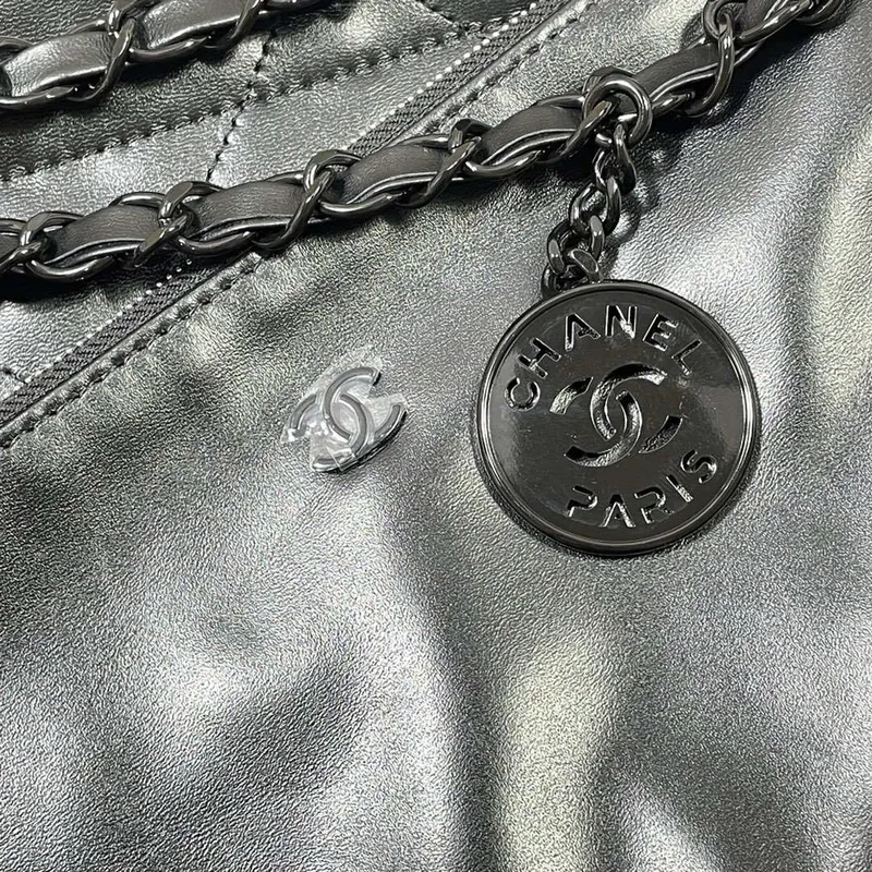 Chanel 22 Small Handbag Shiny Calfskin AS3260 Black with Black logo