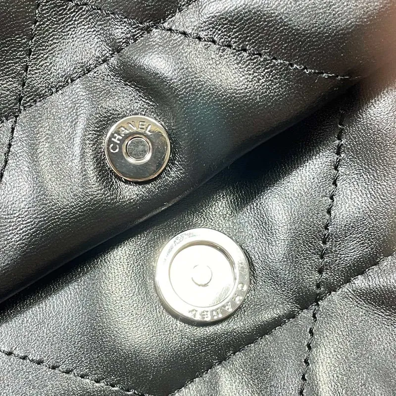 Chanel 22 Small Handbag Shiny Calfskin AS3260 Black with Black logo