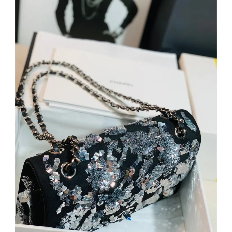 Chanel A01112 Classic Handbag embroidered Lambskin Gold Tone