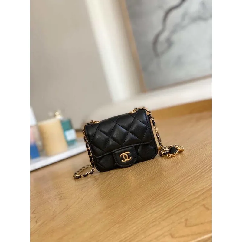 Chanel AP3037 BELT Bag Lambskin Enamel & Gold Tone Metal Black