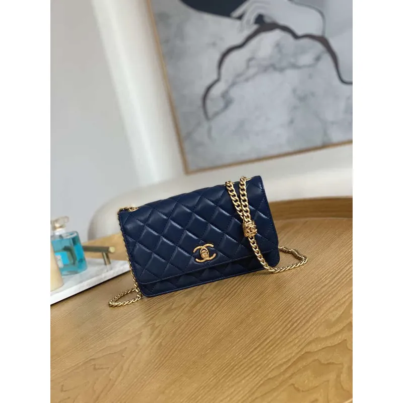 Chanel AP3043 WALLET ON CHAIN Lambskin & Gold Tone Metal Blue