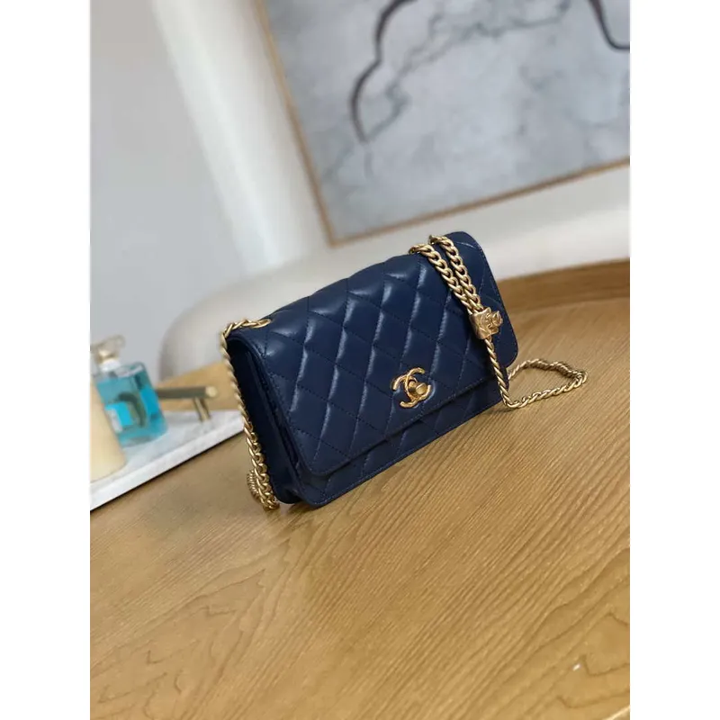 Chanel AP3043 WALLET ON CHAIN Lambskin & Gold Tone Metal Blue