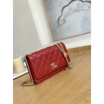 Chanel AP3043 WALLET ON CHAIN Lambskin & Gold Tone Metal Red