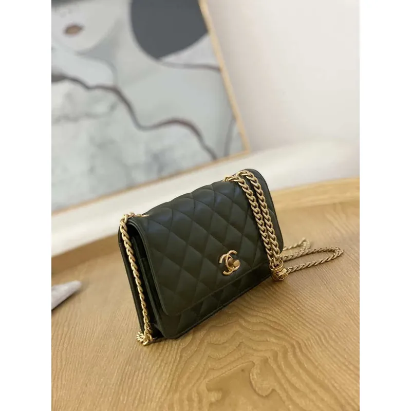 Chanel AP3043 WALLET ON CHAIN Lambskin & Gold Tone Metal Green