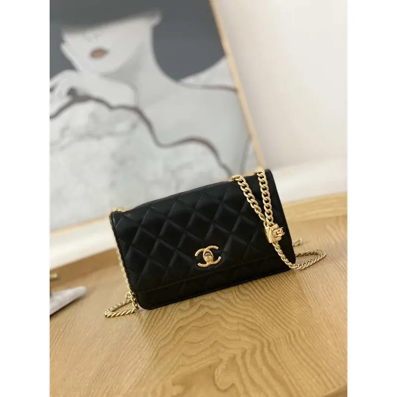 Chanel AP3043 WALLET ON CHAIN Lambskin & Gold Tone Metal Black