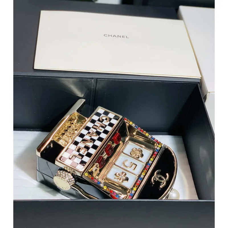 Chanel AS3586 2023SS Walk on Embroidery Slot Shoulder Bag black