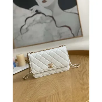 Chanel A88632 WOC 19 Chain Wallet Bag White Lambskin Gold