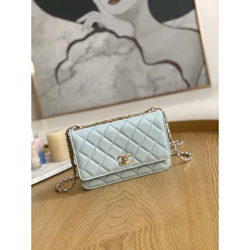 Chanel A88632 WOC 19 Chain Wallet Bag Light Blue Lambskin Gold