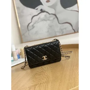 Chanel A88632 WOC 19 Chain Wallet Bag Black Lambskin Gold
