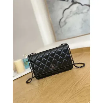 Chanel A88632 WOC 19 Chain Wallet Bag Black Lambskin with black havdware