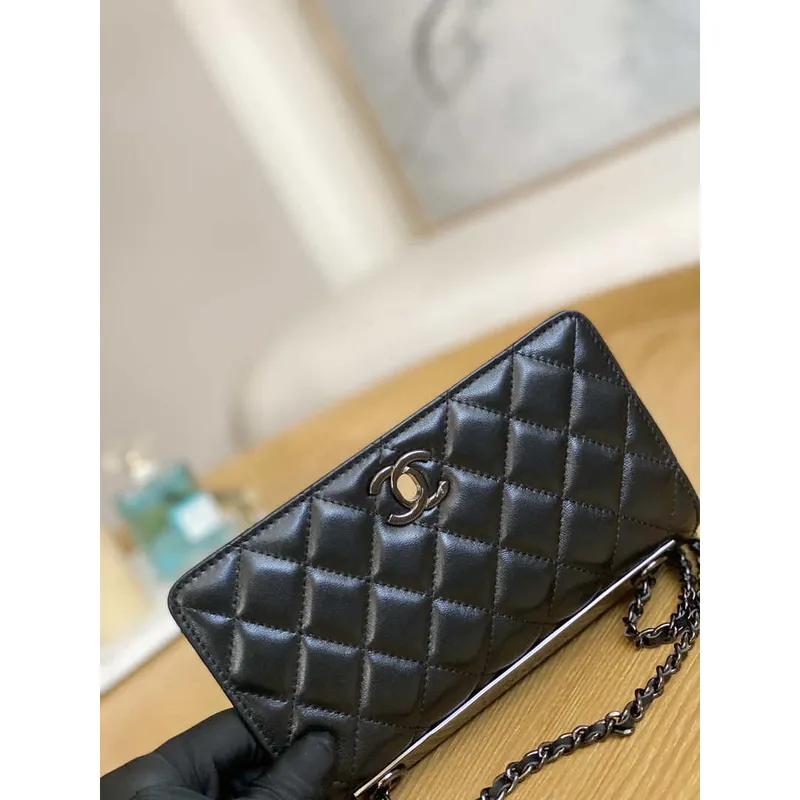 Chanel A88632 WOC 19 Chain Wallet Bag Black Lambskin with black havdware