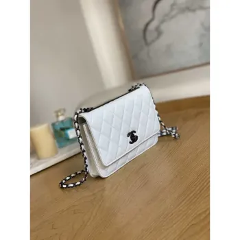 Chanel A88632 WOC 19 Chain Wallet Bag White Lambskin with black havdware