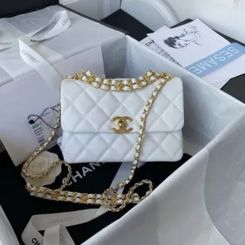 Chanel AS3580 Small Flap Bag Lambskin Lambskin & Gold Tone Metal White