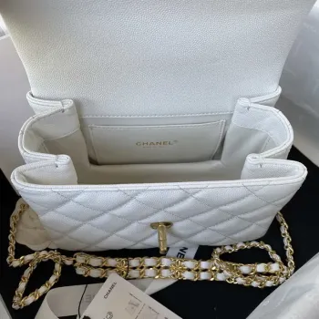 Chanel AS3580 Small Flap Bag Lambskin Lambskin & Gold Tone Metal White