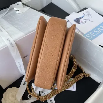 Chanel AS3580 Small Flap Bag Lambskin Lambskin & Gold Tone Metal Brown