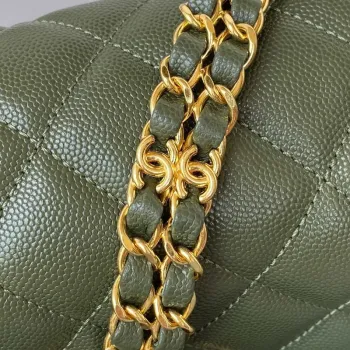 Chanel AS3580 Small Flap Bag Lambskin Lambskin & Gold Tone Metal Green