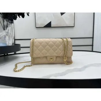 Chanel AS3609 Flap Bag Lambskin Lambskin & Gold Tone Metal Apricot