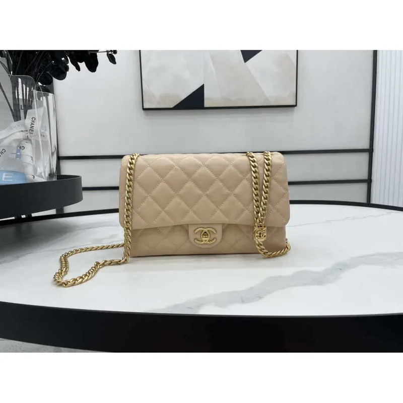 Chanel AS3609 Flap Bag Lambskin Lambskin & Gold Tone Metal Apricot