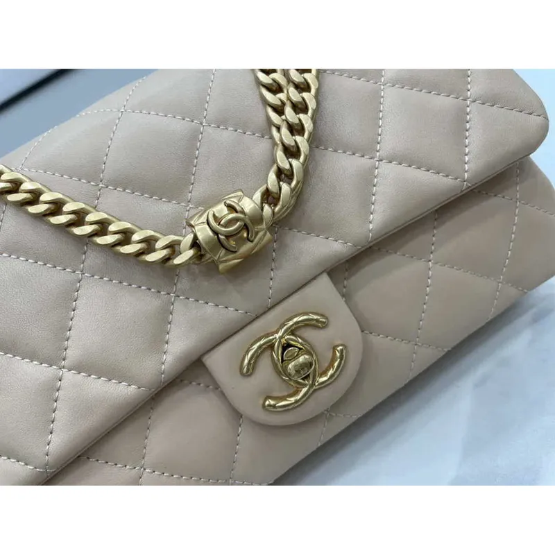 Chanel AS3609 Flap Bag Lambskin Lambskin & Gold Tone Metal Apricot