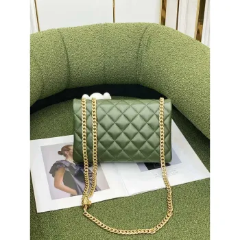 Chanel AS3609 Flap Bag Lambskin Lambskin & Gold Tone Metal Green