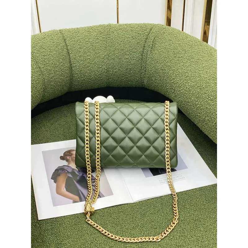Chanel AS3609 Flap Bag Lambskin Lambskin & Gold Tone Metal Green
