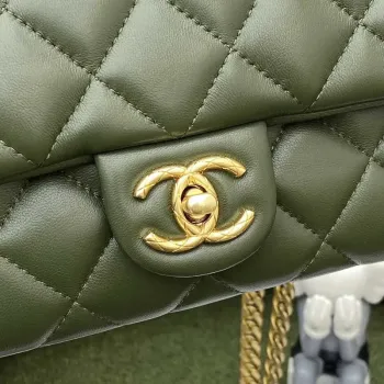Chanel AS3609 Flap Bag Lambskin Lambskin & Gold Tone Metal Green