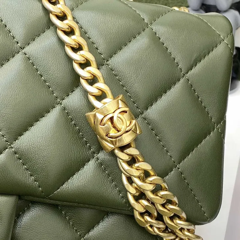 Chanel AS3609 Flap Bag Lambskin Lambskin & Gold Tone Metal Green