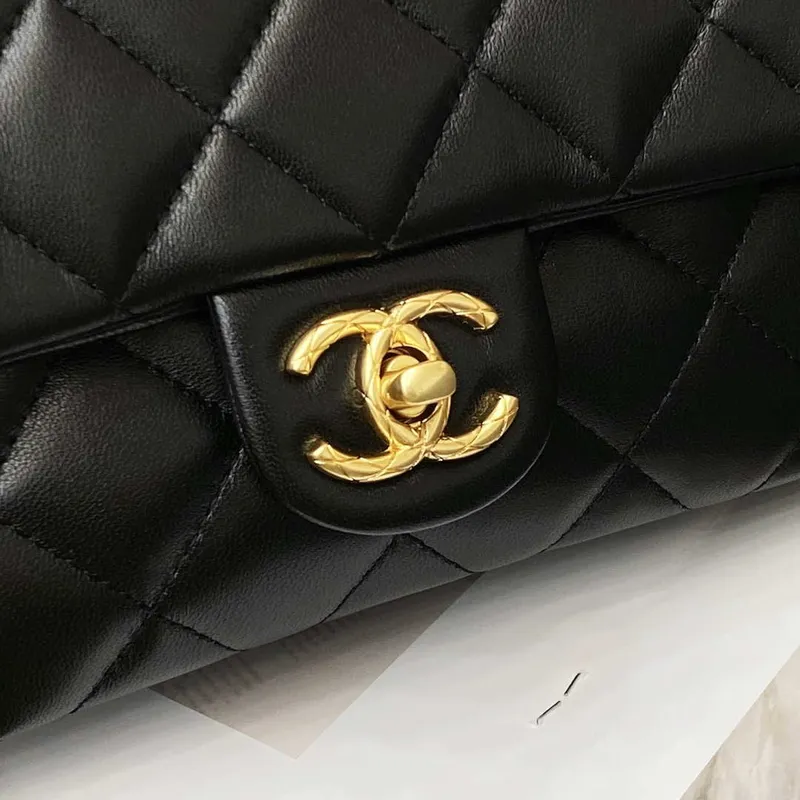 Chanel AS3609 Flap Bag Lambskin Lambskin & Gold Tone Metal Black