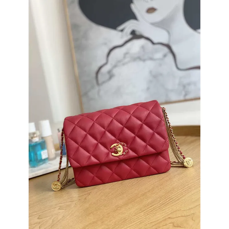 Chanel AS3378 MINI Flap Bag Lambskin Red