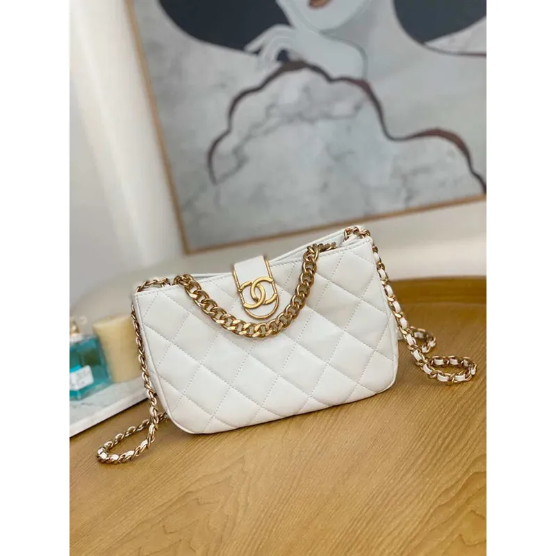 Chanel AS3476 Hobo Handbag Lambskin White