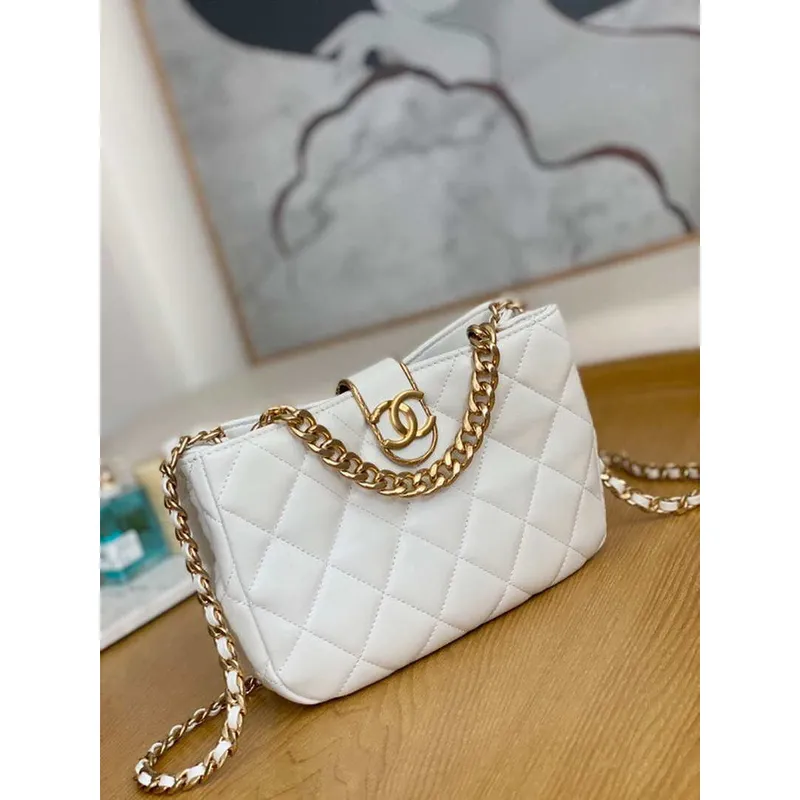 Chanel AS3476 Hobo Handbag Lambskin White