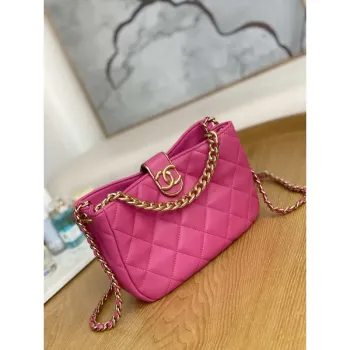 Chanel AS3476 Hobo Handbag Lambskin Rose Red