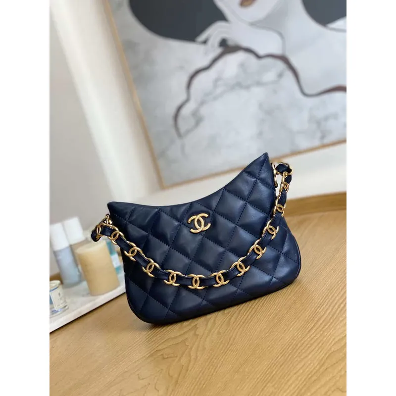 Chanel AS3562 Hobo Handbag Lambskin Navy blue