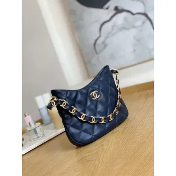 Chanel AS3562 Hobo Handbag Lambskin Navy blue