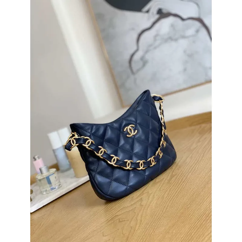 Chanel AS3562 Hobo Handbag Lambskin Navy blue