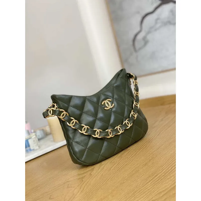 Chanel AS3562 Hobo Handbag Lambskin Dark Green