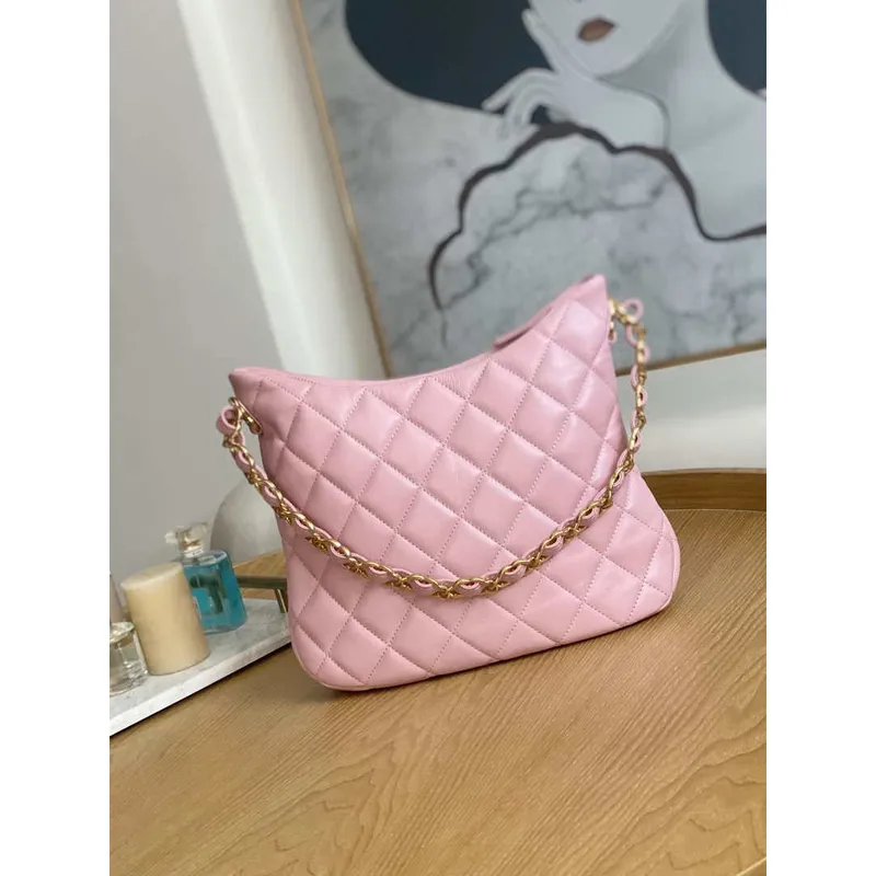 Chanel AS3631 2022 new hippie underarm Hobo bag Lambskin Pink