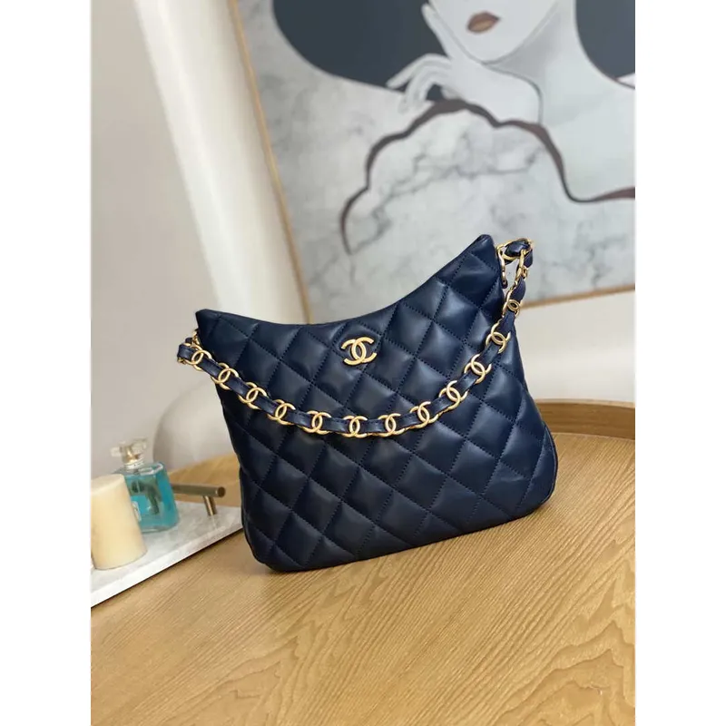 Chanel AS3631 2022 new hippie underarm Hobo bag Lambskin Navy blue