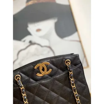 Chanel Vintage A98 Large Shopping Bag Calfskin Black