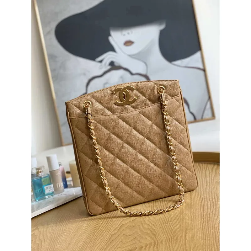 Chanel Vintage A98 Large Shopping Bag Calfskin Tan