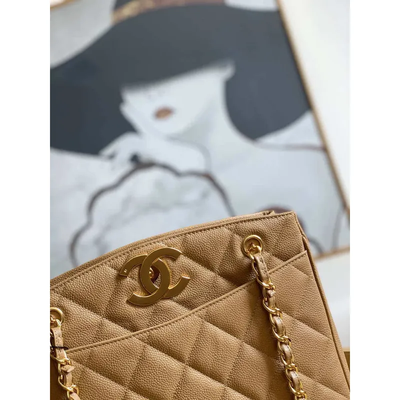 Chanel Vintage A98 Large Shopping Bag Calfskin Tan