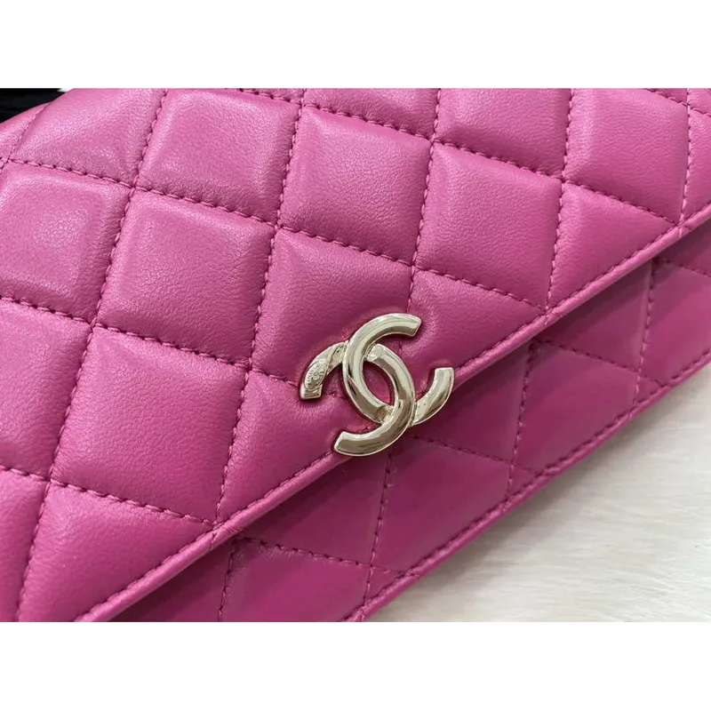 Chanel AP2844 Wallet on chain Lambskin bag with top handle Light gold Dark Pink