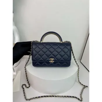Chanel AP2844 Wallet on chain Lambskin bag with top handle Light gold Navy Blue