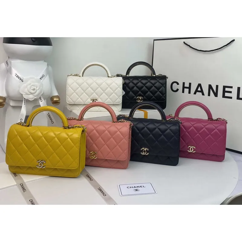Chanel AP2844 Wallet on chain Lambskin bag with top handle Light gold Pink